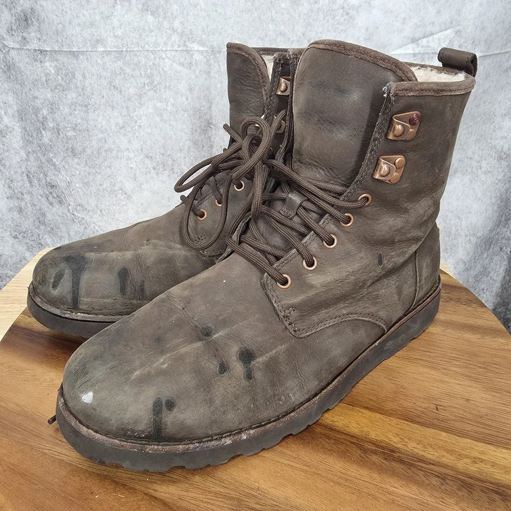 Ugg Snow‎ Boots Mens 10 Hannen Brown Leather Waterproof Shearling Lined Outdoor*